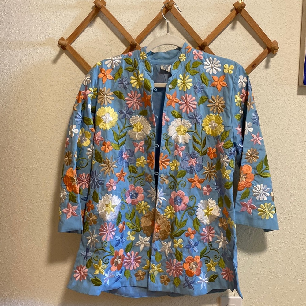 Vintage Kimono Inspired Colorful Floral Embroidered Jacket Cover Up